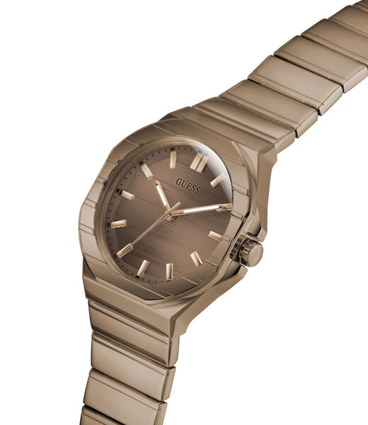 guess mens bronze brown rose gold tone round analog watch