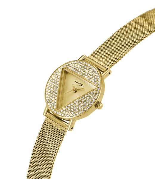 ساعة شبكية كوارتز تناظرية ذهبية اللون