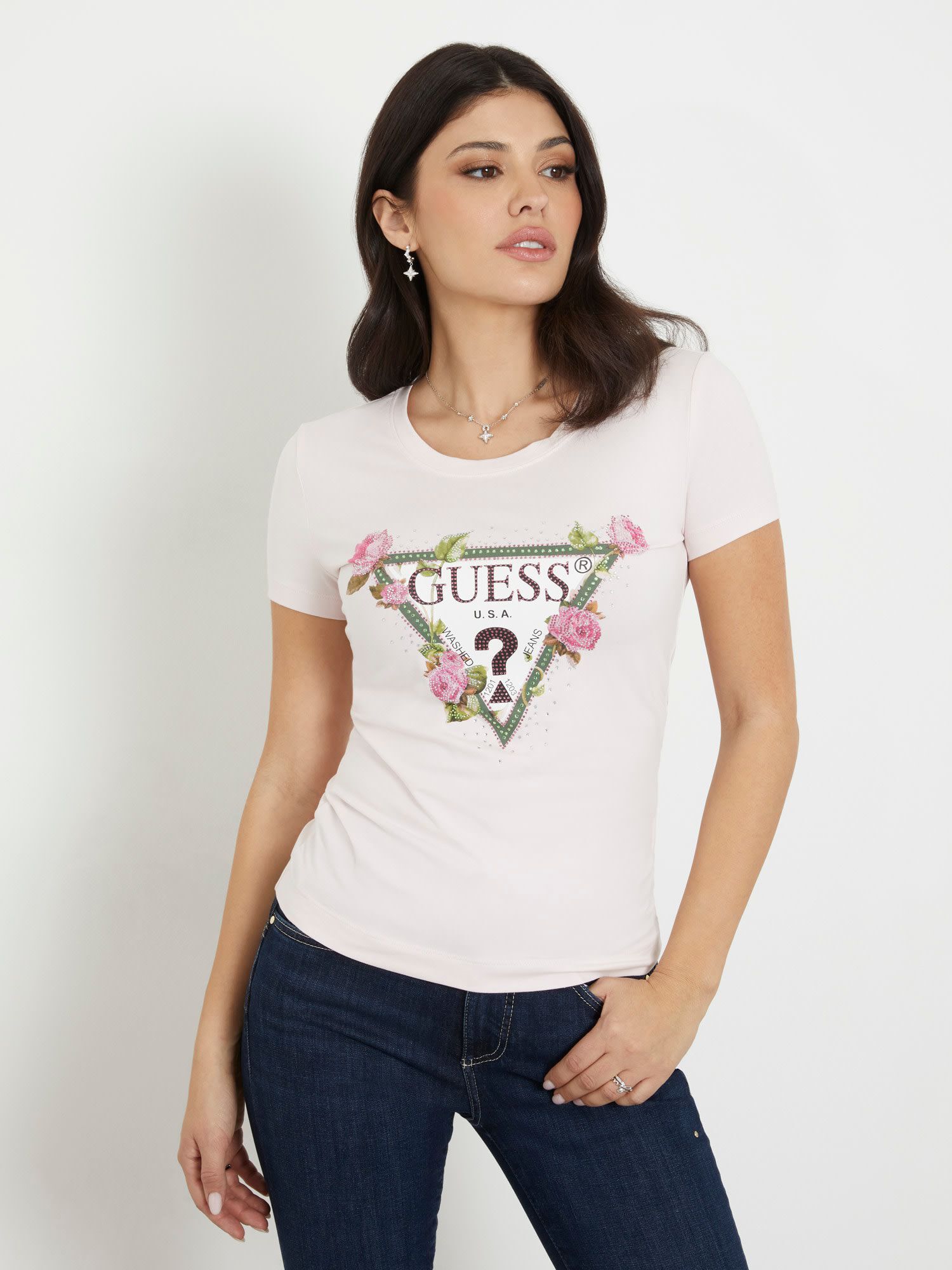 Shop GUESS Online Flower Logo Stretch T Shirt