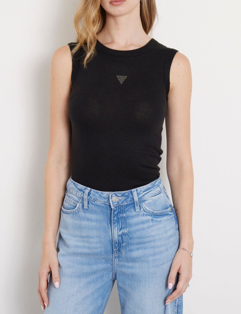 Rhinestones triangle logo tank top