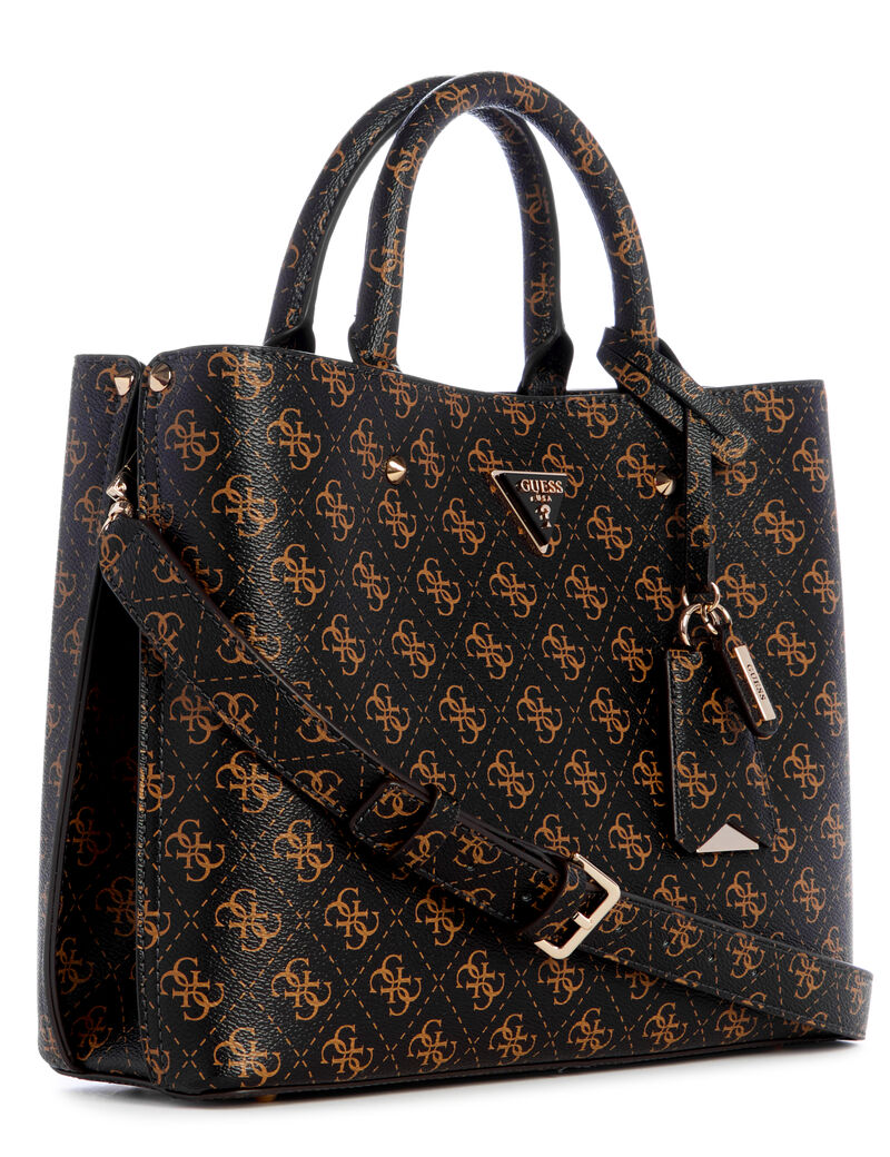 GUESS Meridian Shoulder Satchel | Mini Borsa A Tracolla Donna In Similpelle Color Avorio | Con Pochette Inclusa