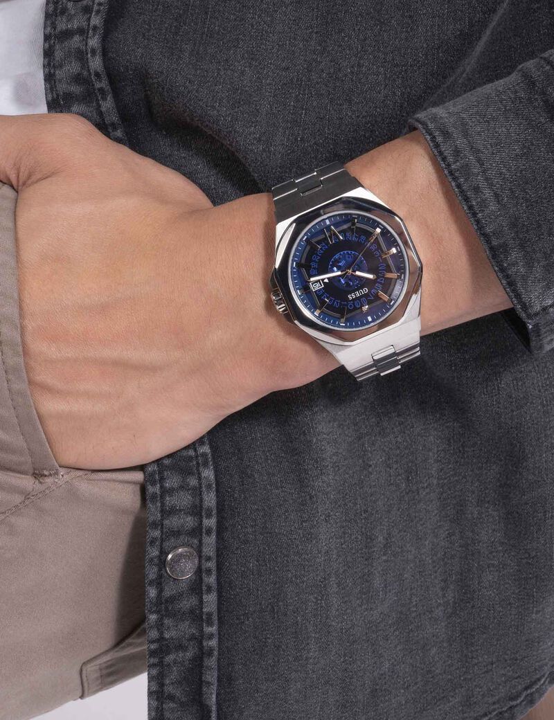 Silver-tone and Blue Watch
