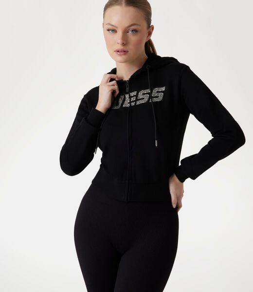 Logo rhinestones hoodie sweatshirt
