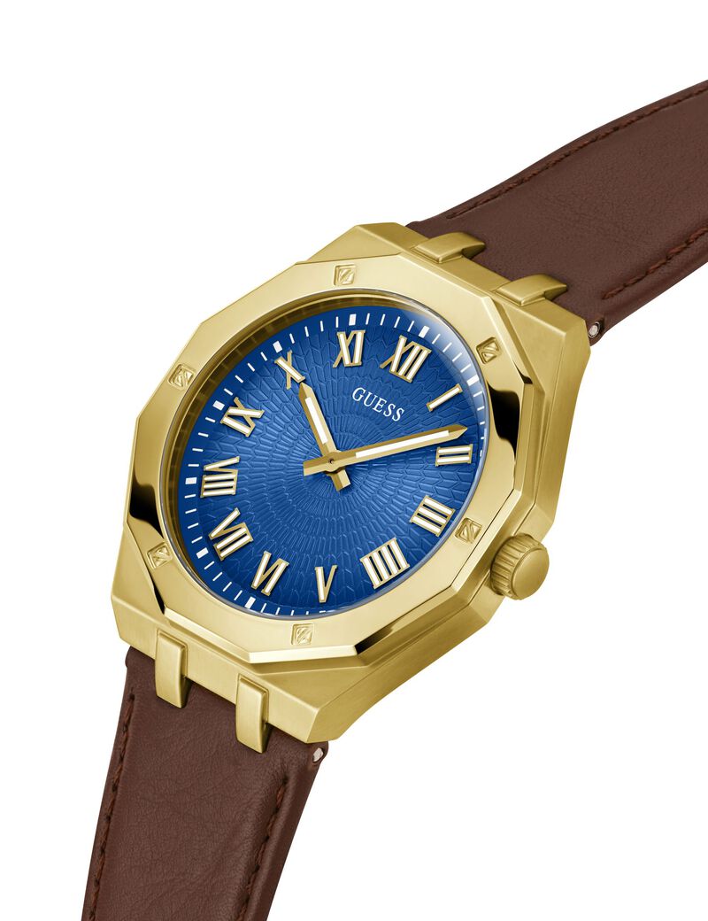 ساعة يد كوارتز تناظرية من الجلد الطبيعي باللون البني