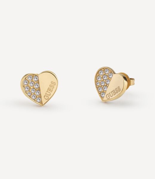 Guess Lovely Pave Heart Charm Gold Studs