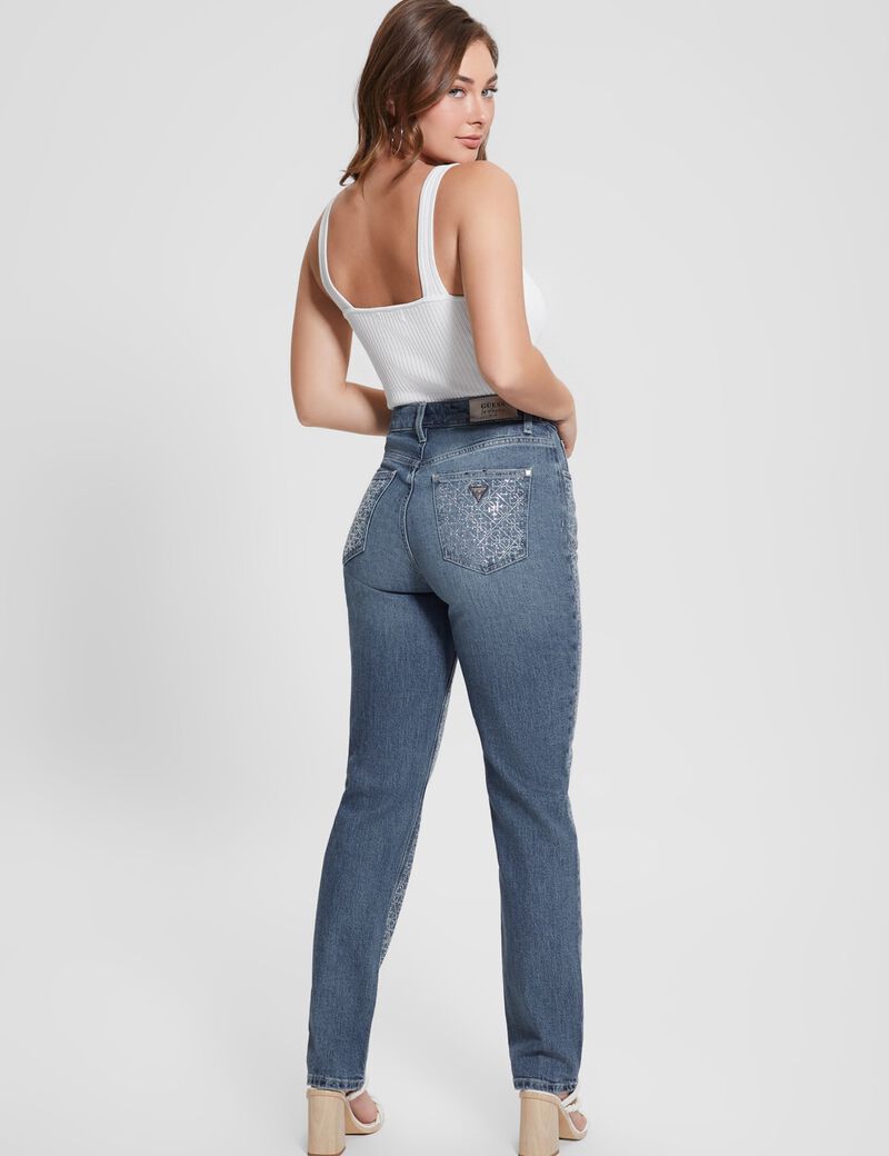 Rhinestones Mom Fit Denim Pant