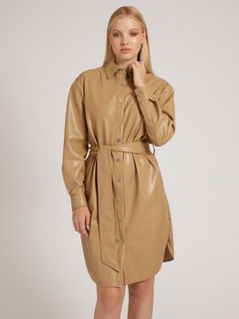 Faux Leather Chemisier Dress