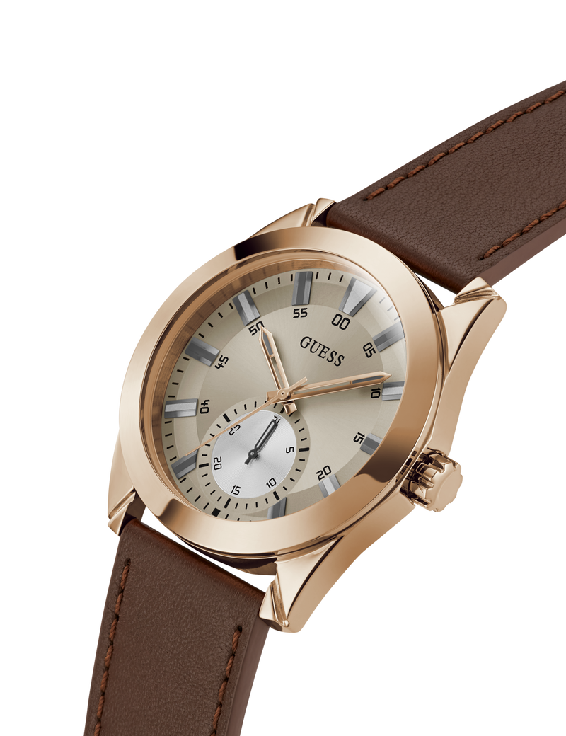 Mens Brown Rose Gold Tone Multi-function Watch