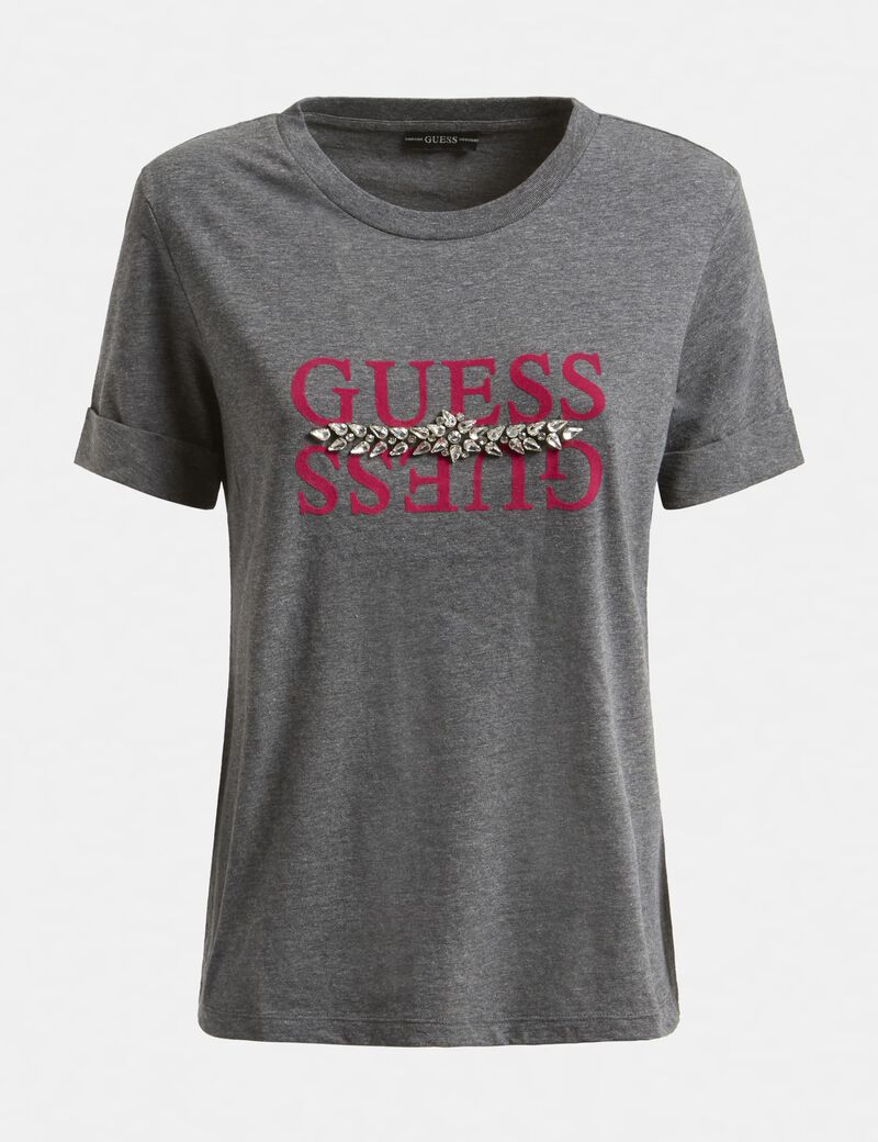 تيشيرت من نسيج ميلانج مع أحجار الراين