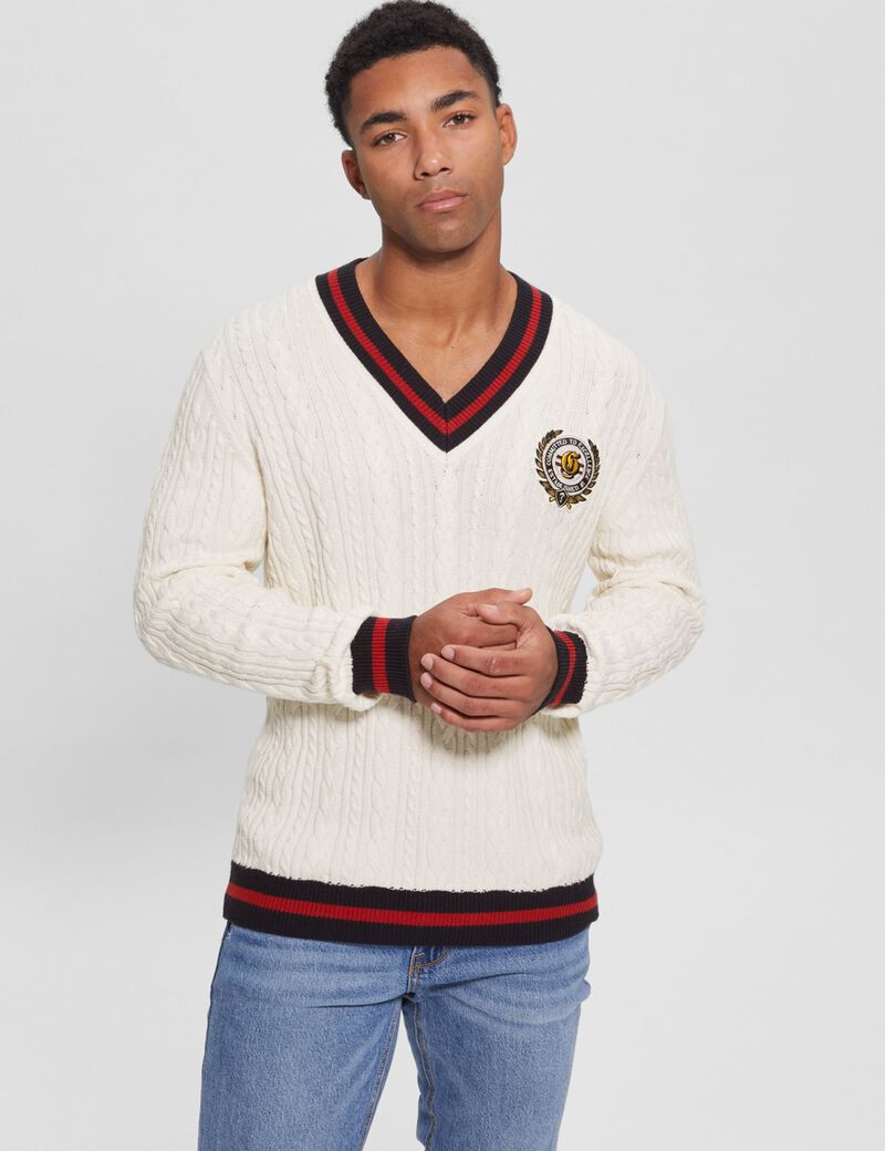 Front Patch Cable Knit Sweater