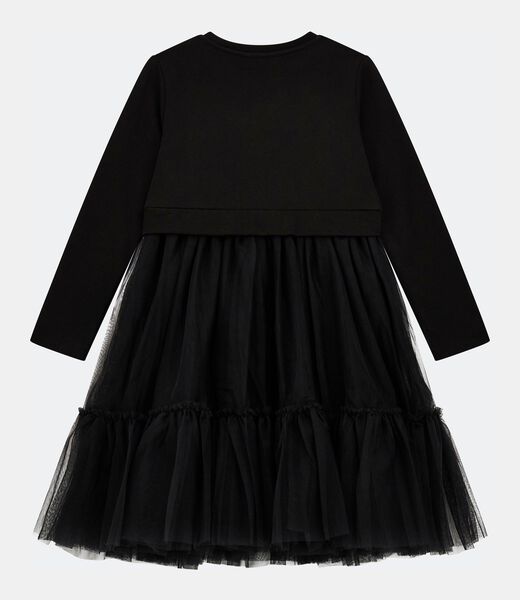 Mesh ruffles fit and flare dress