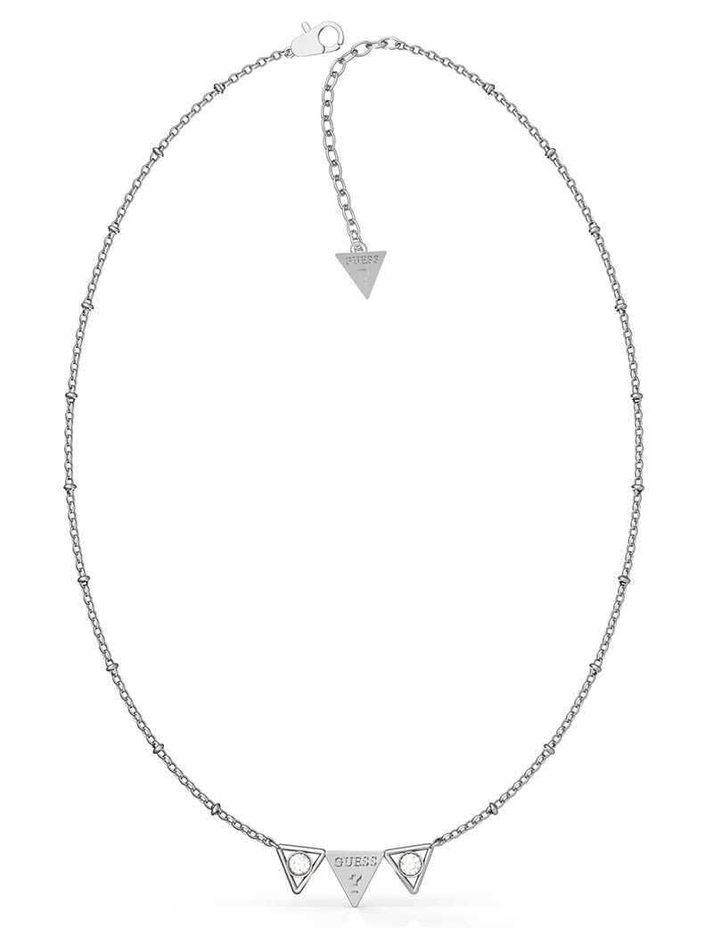 Silver Guess Logo Triangle Necklace