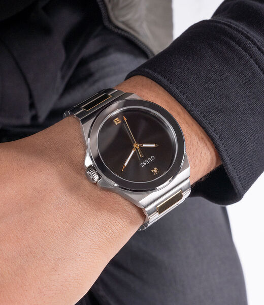 guess mens 2 tone silver tone analog watch