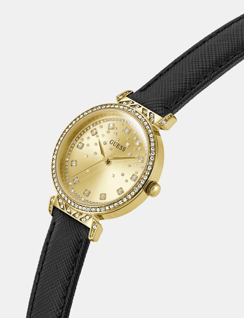 Ladies Black Gold Tone Analog Watch
