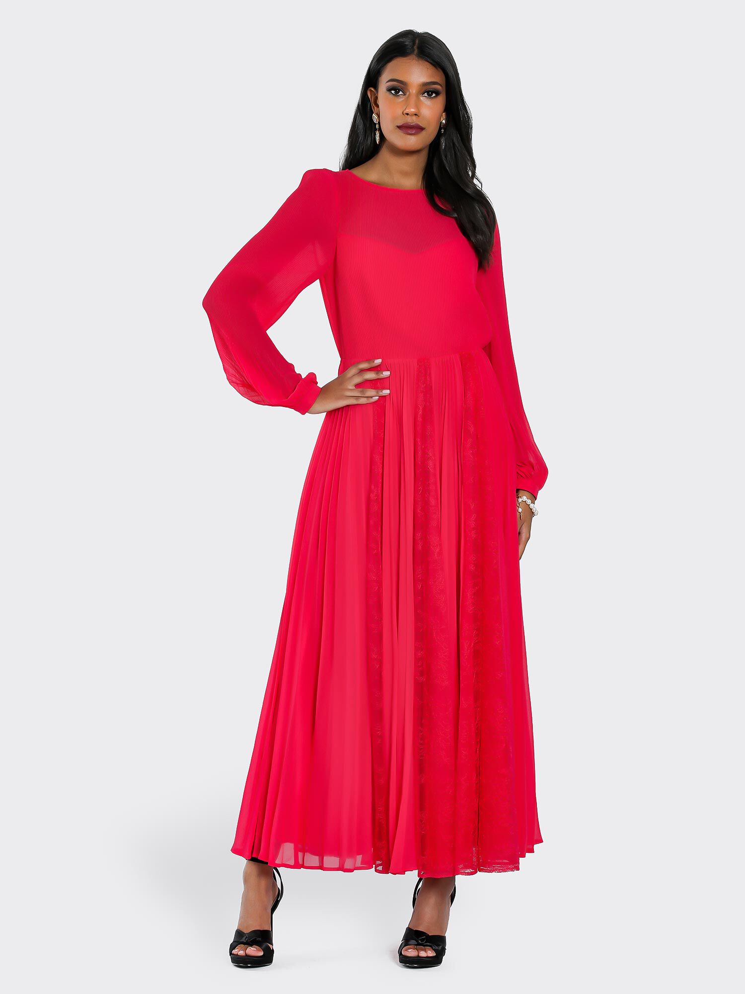 Guess Abito Lungo Maxi In Chiffon Stampa Sciarpa | Manica Lunga, Vestito Casual E Elegante Per Donna