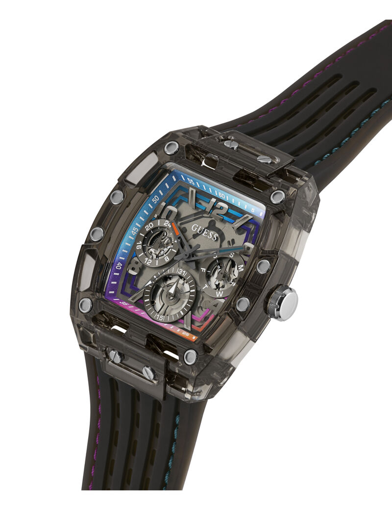 Mens Black/Gunmetal/Grey Rectangle Analog Watch
