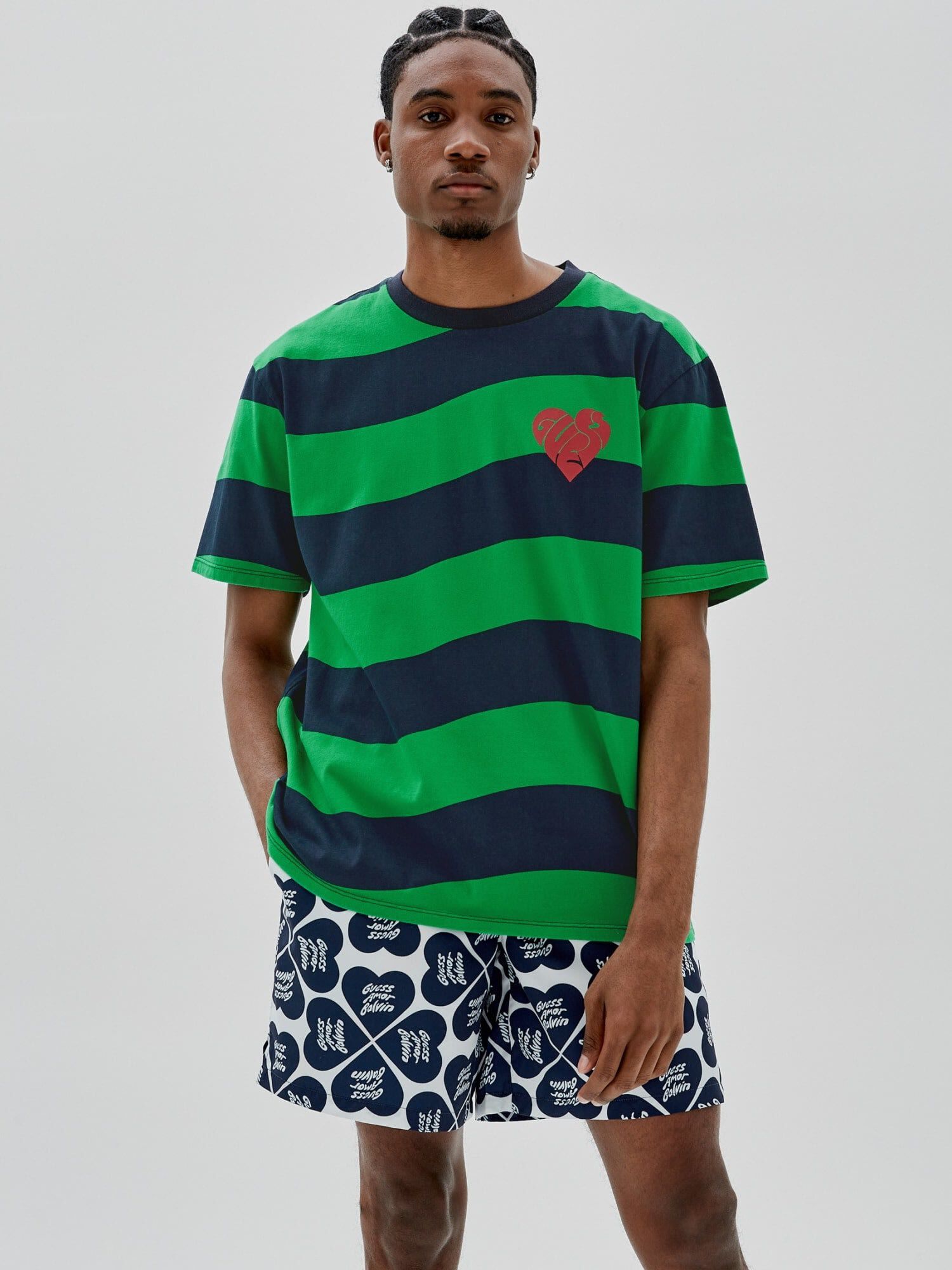 Green guess top striped t shirt