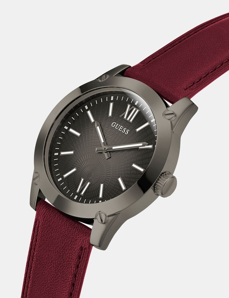 Suede leather analogue watch