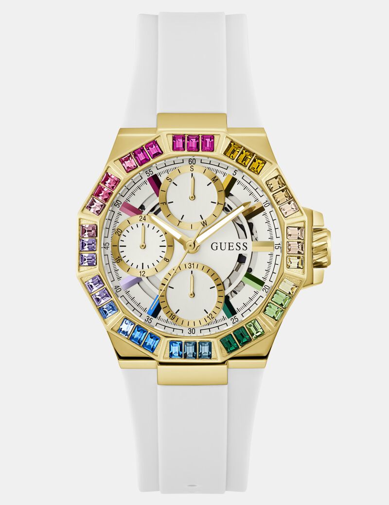 Ladies White Gold Tone Multi-function Watch