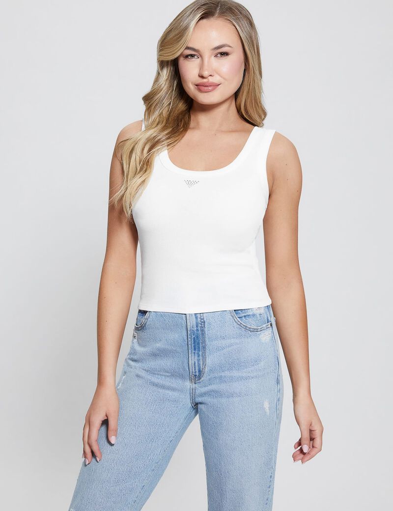 Rhinestones triangle logo tank top