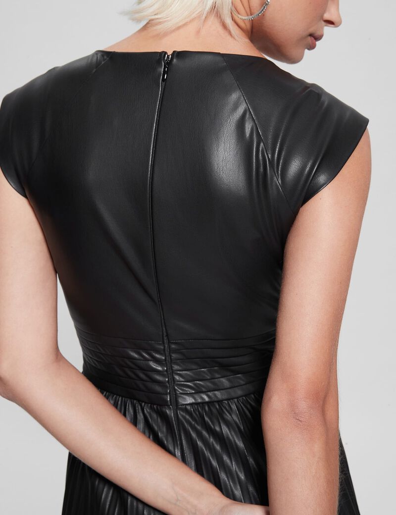 Faux Leather Pleated Dress