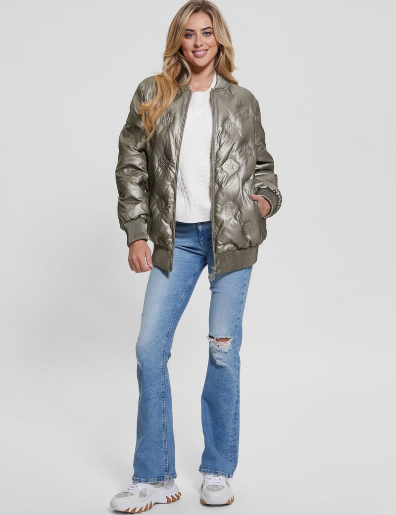 Faux leather long bomber jacket