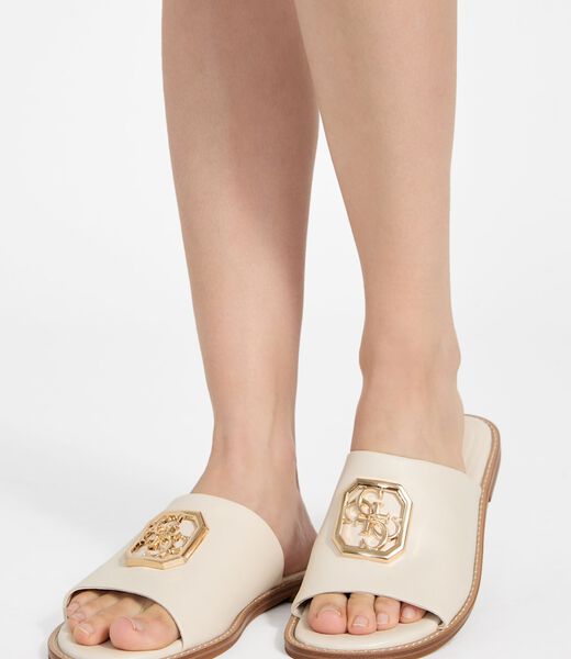 Quattro G Embellished Straw Flat Sandal