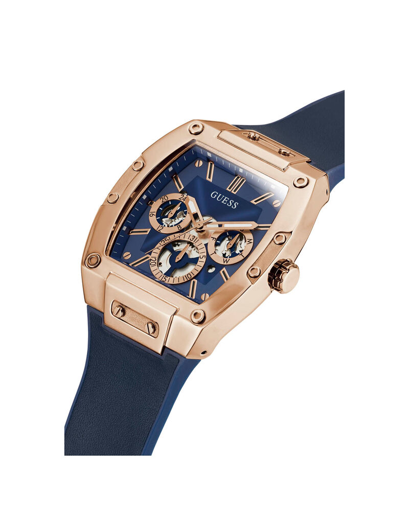 Rose Gold And Blue Rectangular Watch