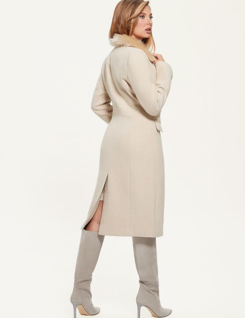 Faux Fur Collar Wool Blend Coat