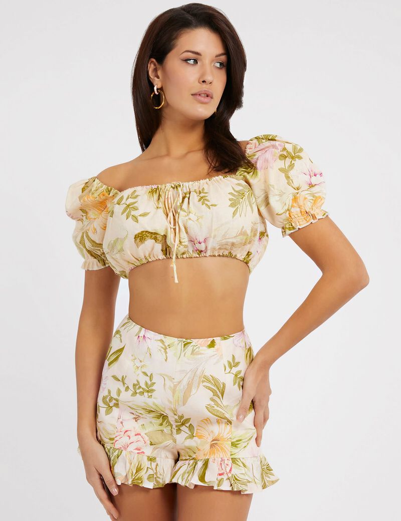 Floral print linen top