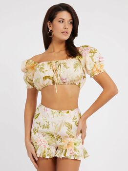 Floral print linen top