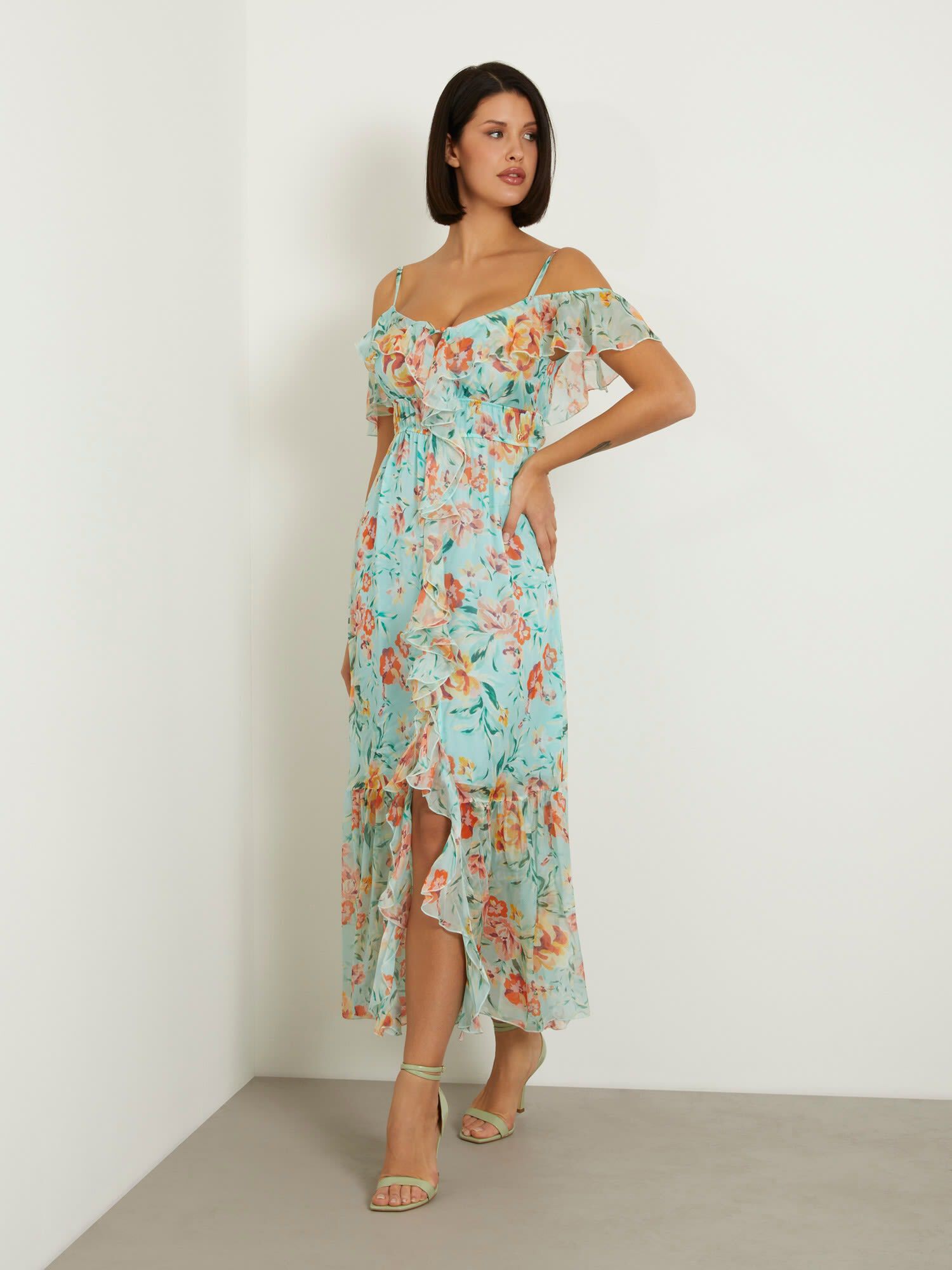 Guess long floral print dress discount
