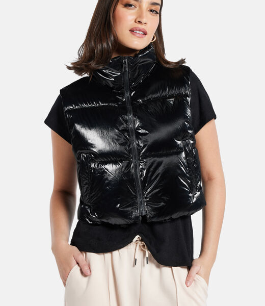 Sleeveless cropped puffer