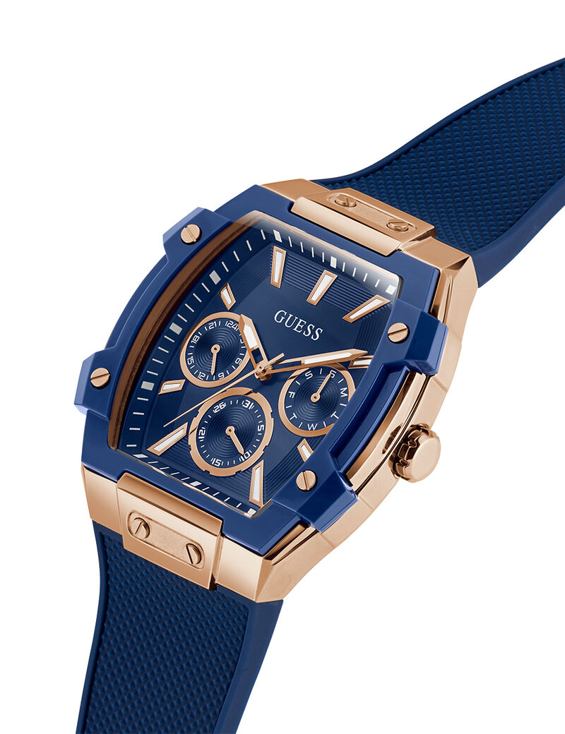 guess mens blue rose gold tone multi function watch