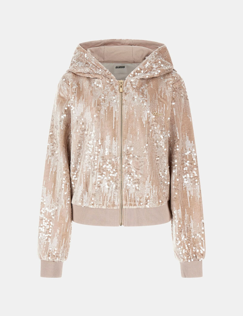 guess sequin full zip hoodie