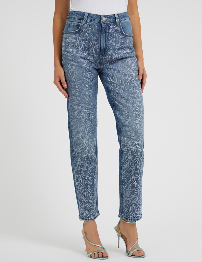 Rhinestones Mom Fit Denim Pant