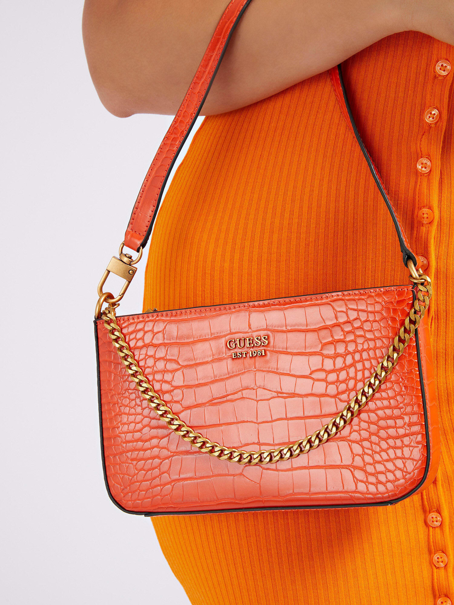 Shop GUESS Online Katey Croc Mini Top Zip Shoulder