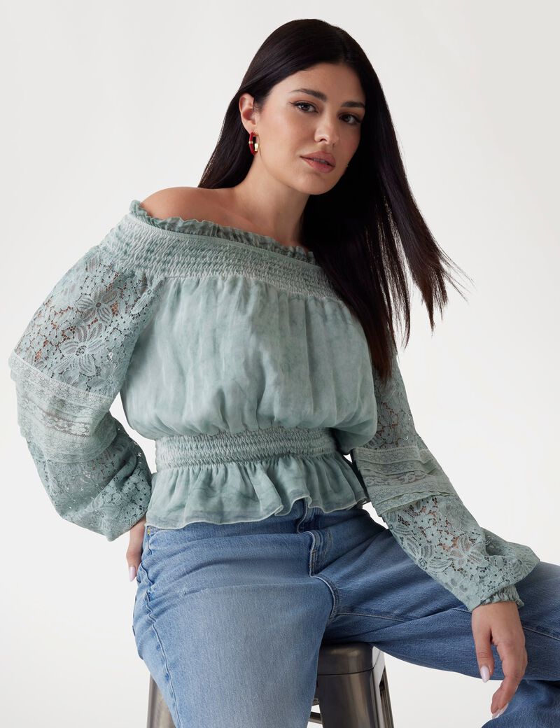 Silk-blend off-shoulder top