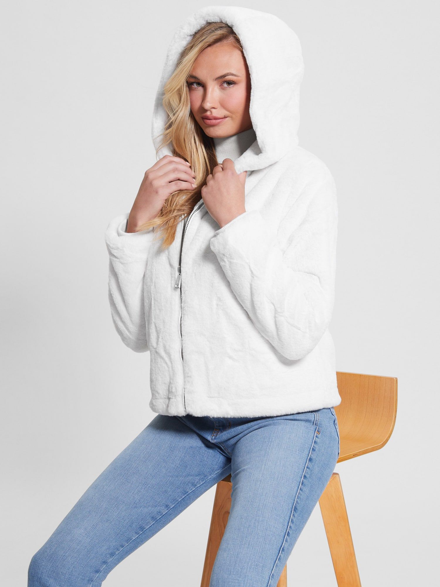 Shop GUESS Online Back Logo Faux Fur Jacket
