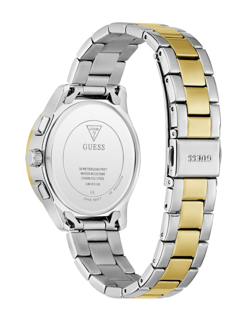 Ladies 2T Silver/Yellow Gold Tone Square Analog Watch