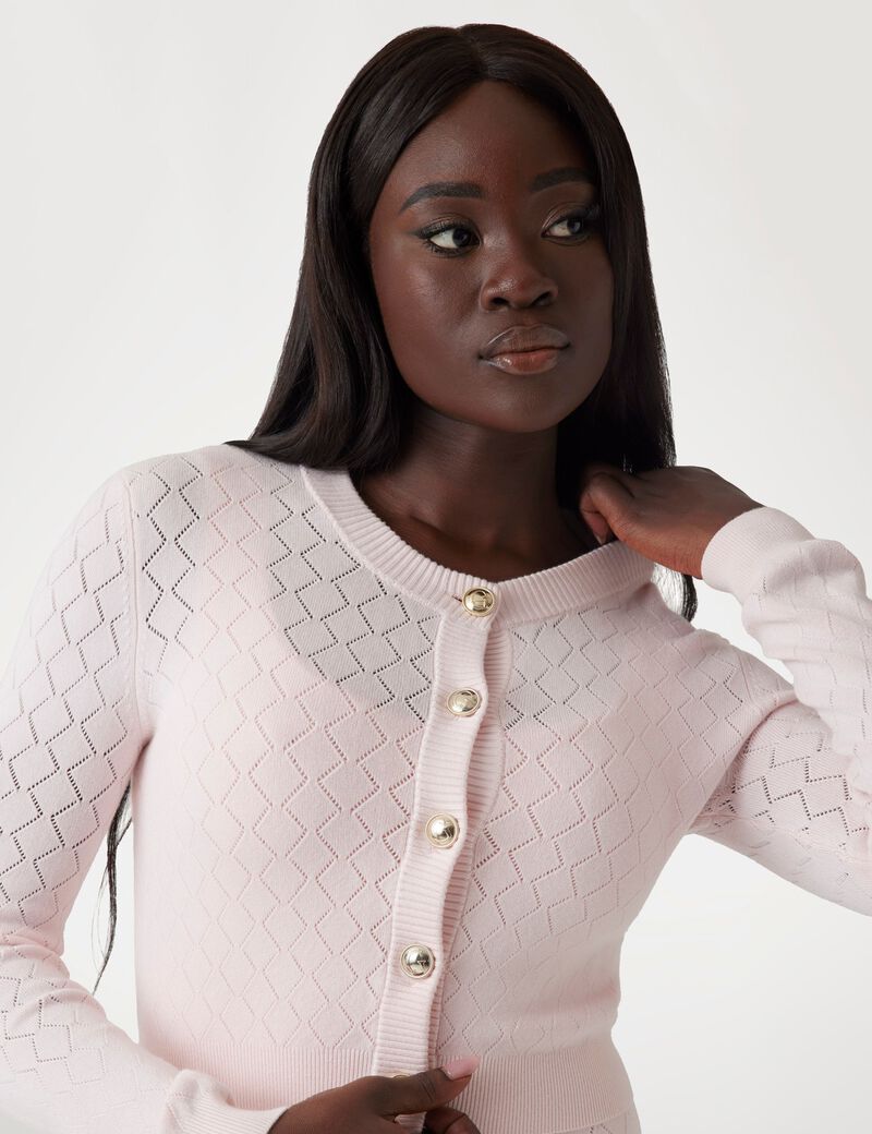 Open-knit cropped cardigan sweater