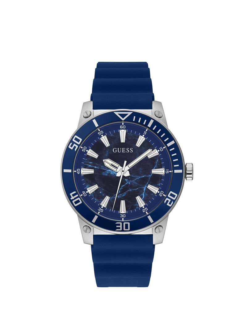 Blue And Silver Analog Silicone Watch