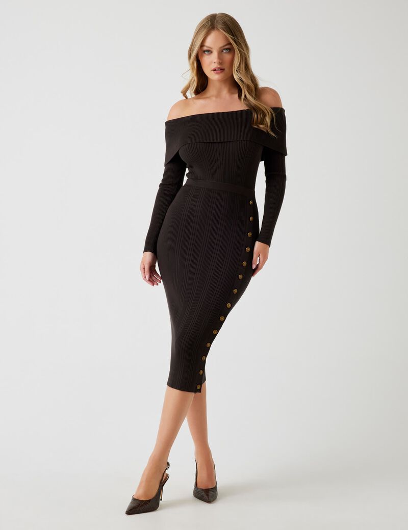 Off-shoulder midi sweater dress