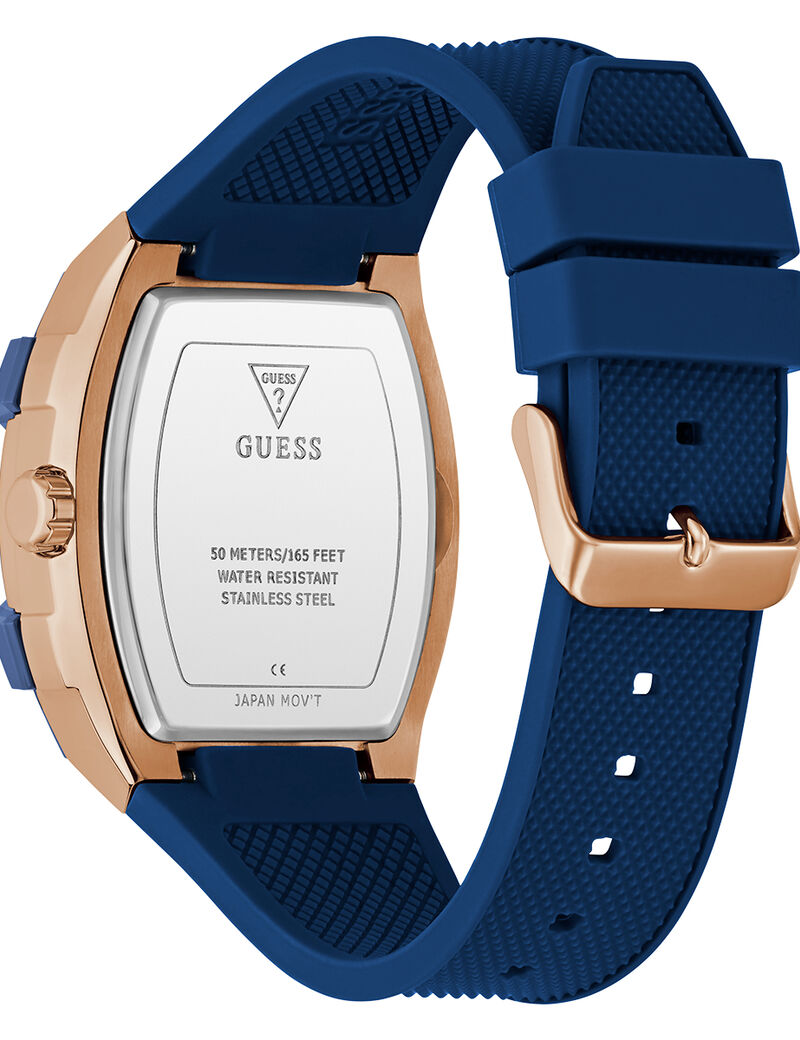 guess mens blue rose gold tone multi function watch