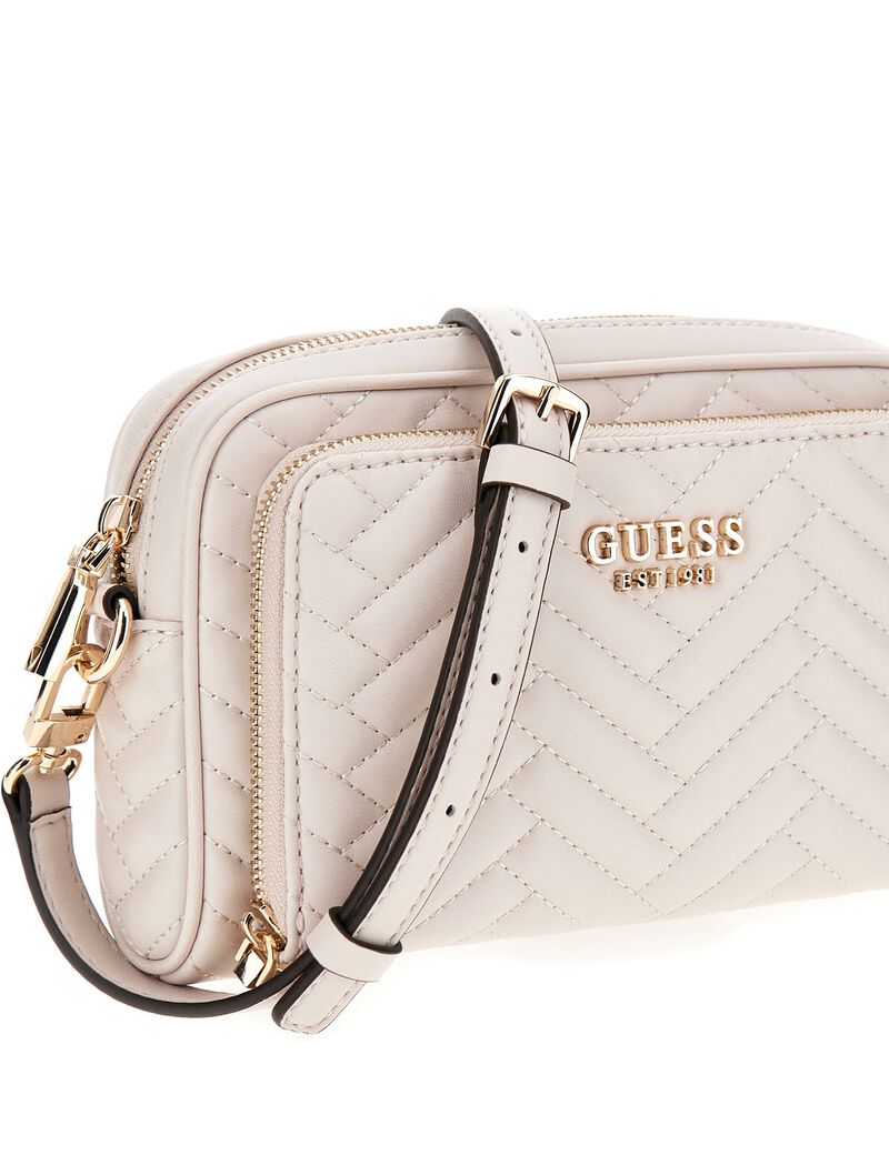 Shop GUESS Anning quilted mini crossbody, Grey GUESS KSA