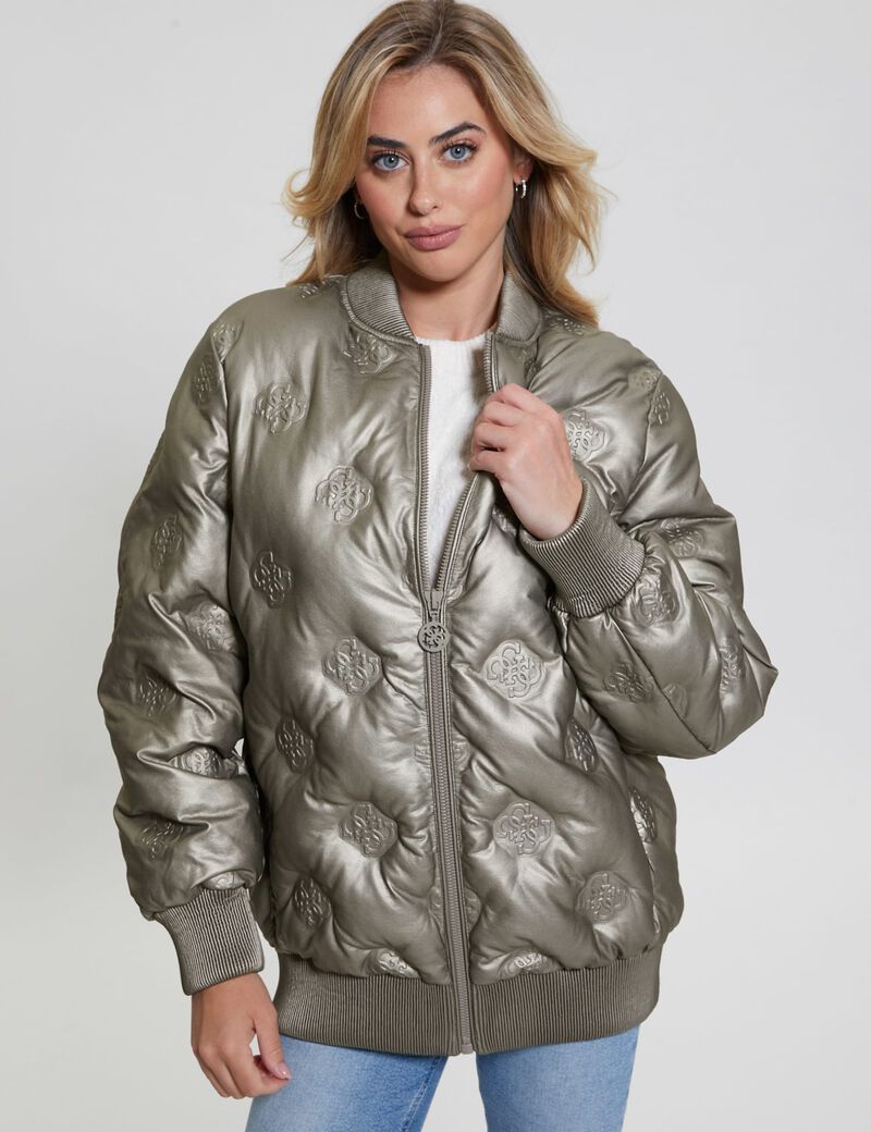 Faux leather long bomber jacket