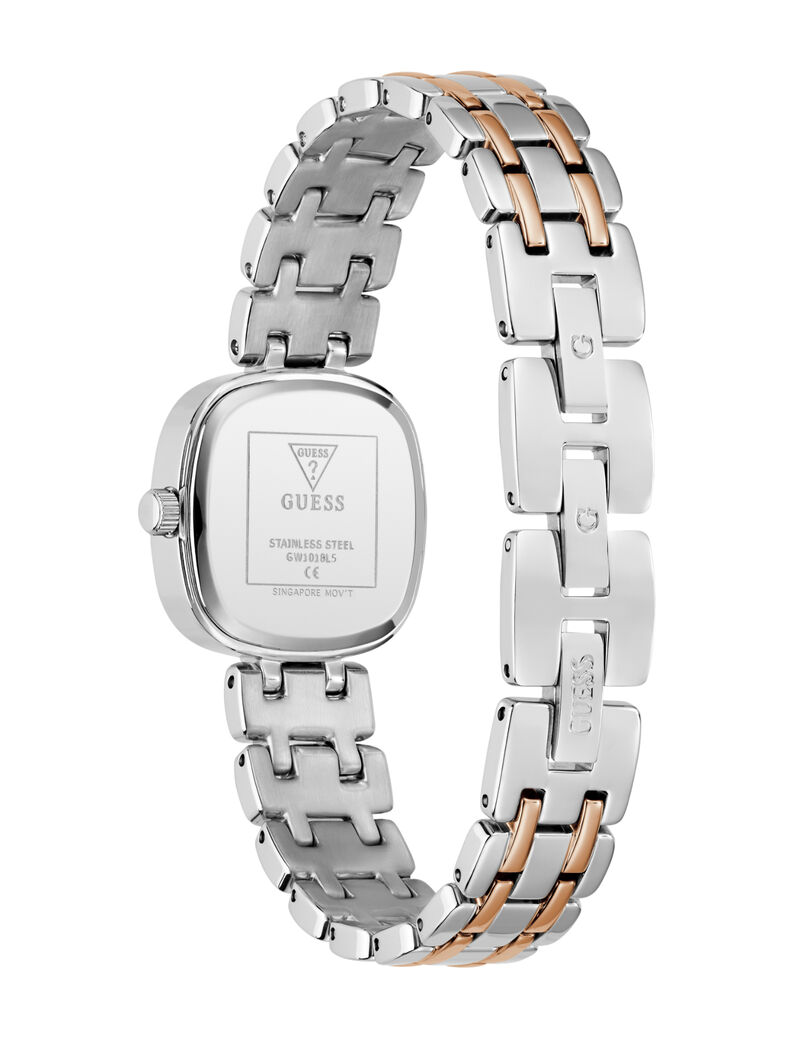 guess ladies 2t silver rose gold tone square analog watch
