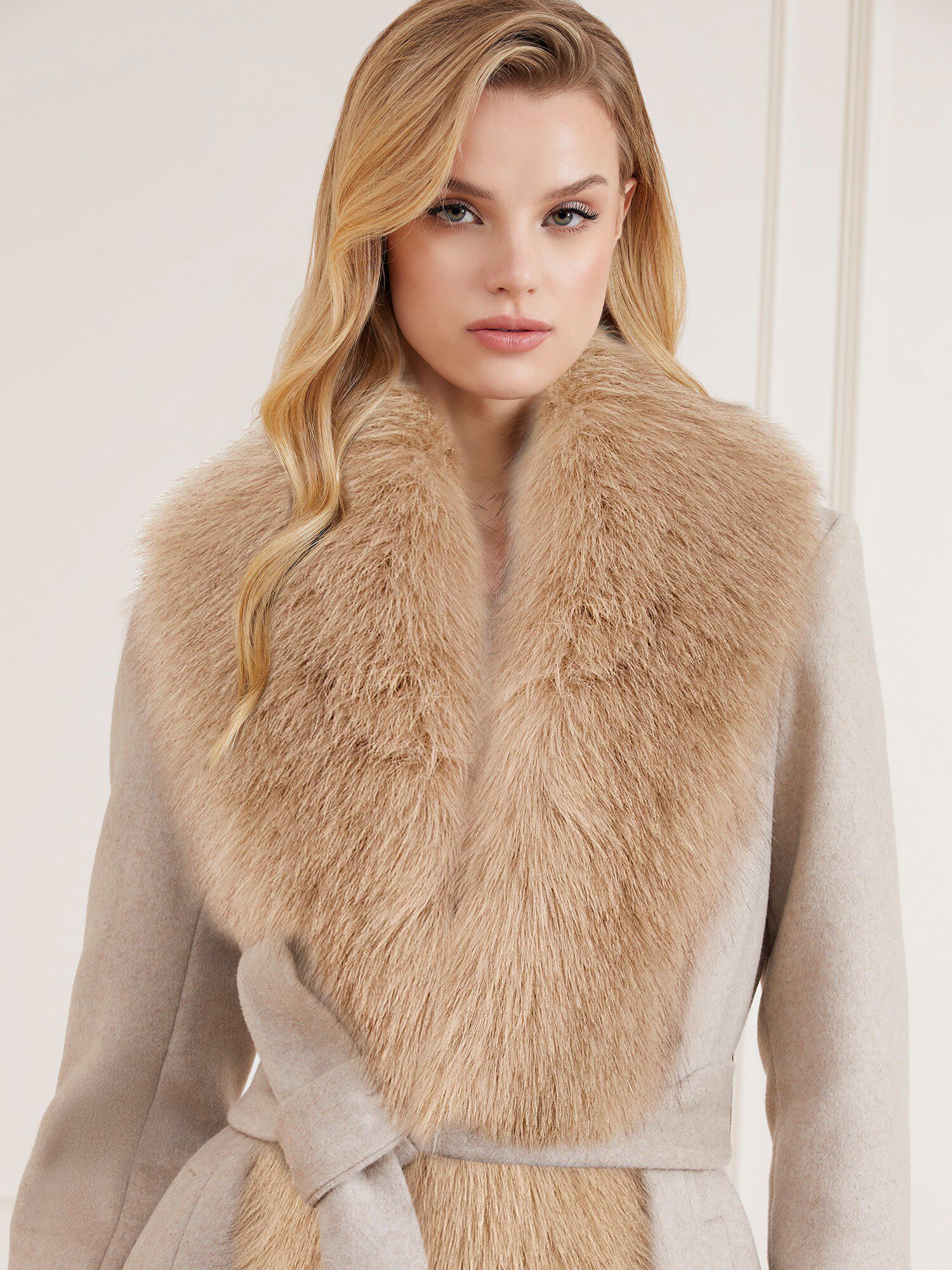 Guess faux fur collar coat shop