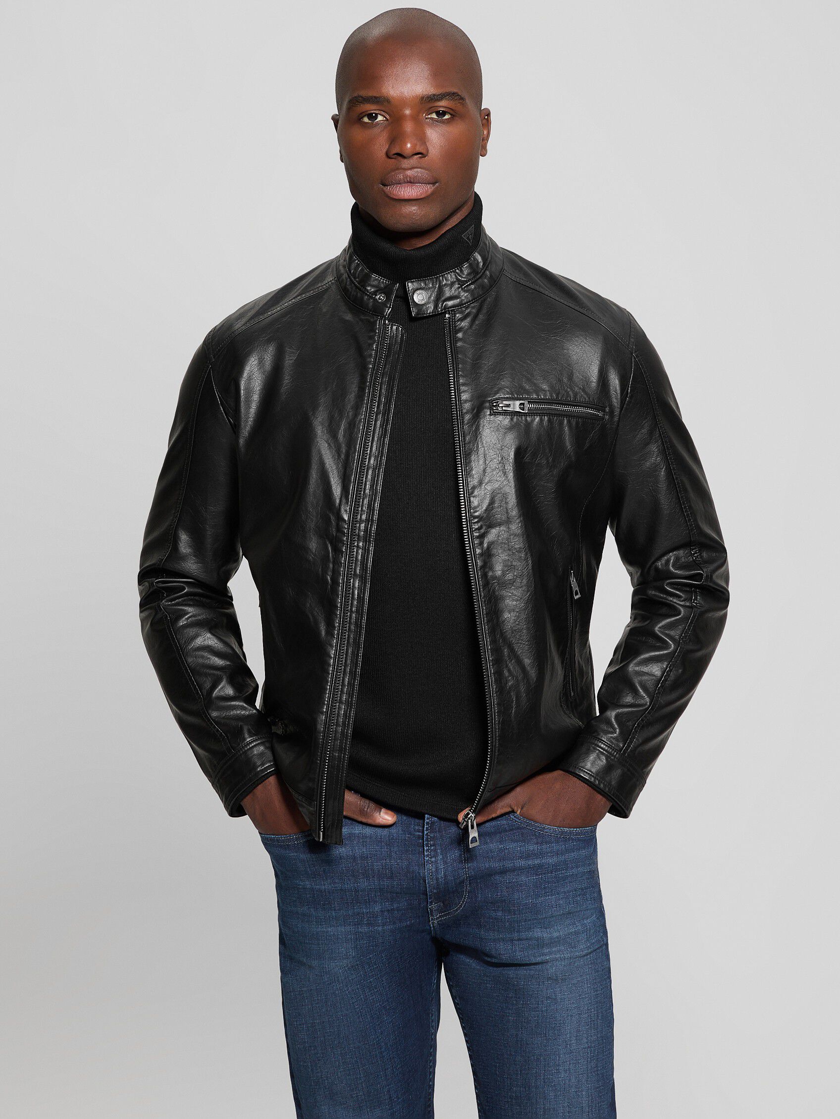 Shop GUESS Faux-leather biker jacket, Black | GUESS KSA