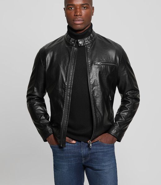 Faux-leather biker jacket